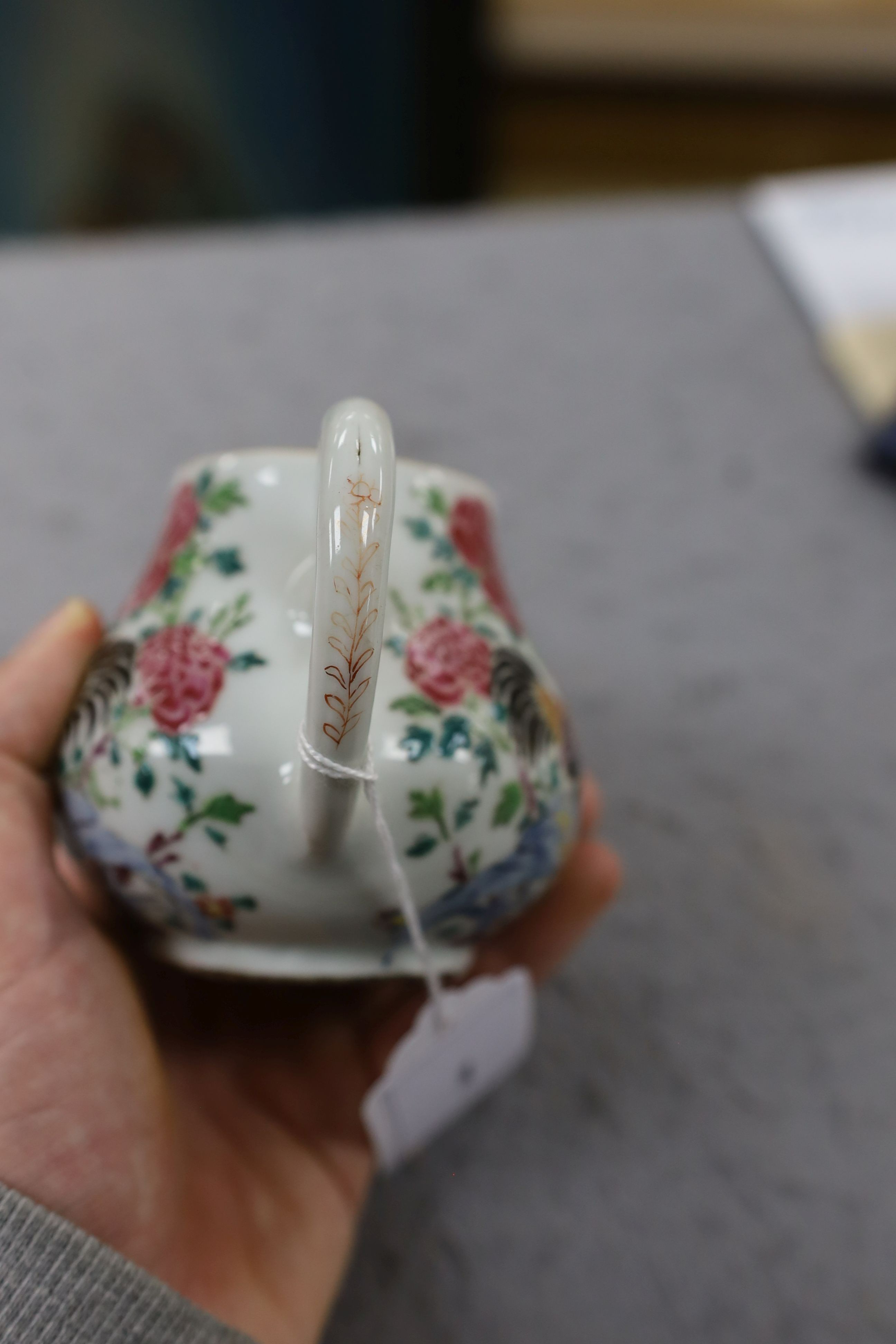 A Chinese famille rose ‘cockerel’ teapot, Yongzheng period, 12 cms high, 11.5cm high